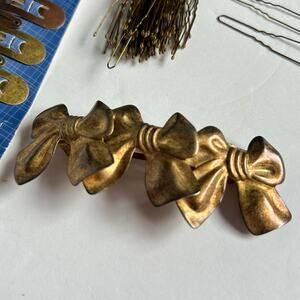 Vintage Hair Accessory Lot – 80s Metal Bow Barrette + Goody Clips & Pins